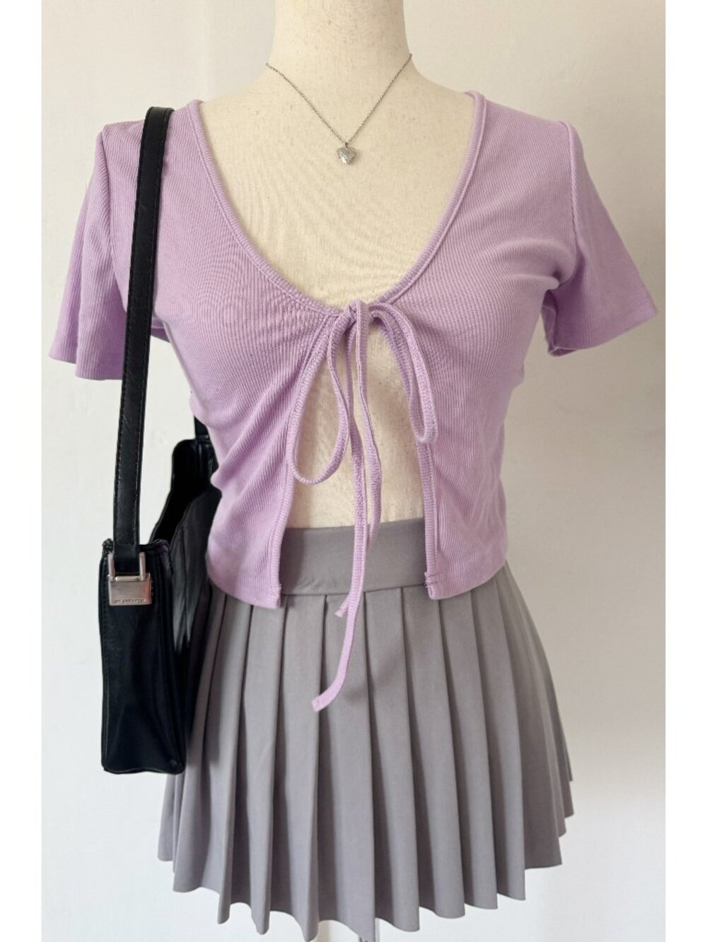 Urban Outfitters Ribbed Purple Front Tie Short Sleeve Top - Picture 1 of 3